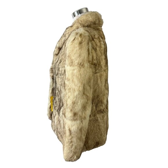 Rabbit Fur Coat Vintage 1980s Size M White with Dark Dyed Tips Hong Kong - Picture 6 of 12